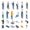 Unemployed icons set, isometric style