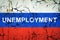 Unemployment, word on cracked Russian flag. The fall of the economy. World isolation. Political. Financial