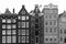 Unesco canal houses in Amsterdam in black-white, Netherlands