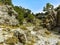 The uneven path of the Imbros Gorge near Chania, Crete on a bright sunny day