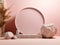 Unexpected Elegance: A Striking Contrast of a Solitary Gray Rock on a Pink 3D Wall