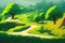 an unexplored road illustration with trees and roads, ai generated image