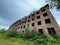 Unfinished bricks building. Abandoned house