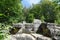 Unfinished or destroyed by time dolmen in the valley of the river Zhane in the mountains of Gelendzhik. Dolmen in the mountains of