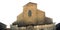 Unfinished facade of San Petronio basilica in Bologna with white