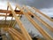 Unfinished house roofing construction with rain and rainy clouds on the sky. Wet roof beams