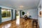 Unfinished living room interior with blue walls and blue curtains.