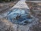 Unfinished pavement construction. A pile of paving stones covered with a foil sheet. Construction of a paved path in the park