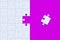 Unfinished white puzzle jiggle pieces on violet background. Educational games