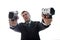 Unfocused criminal businessman with guns