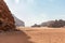 The unforgettable beauty of the vast expanse of the endless sandy red desert of the Wadi Rum near Amman in Jordan