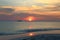 Unforgettable view of Aruba landscape. Small boat on horizon line.