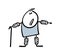 Unfortunate stickman had an accident and is being treated in the hospital. A man with a cane and plaster on his arms and