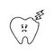 Unfortunate tooth in doodle style. Vector illustration on the topic of brushing teeth