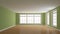 Unfurnished Room with Green Walls, Parquet Floor, White Plinth