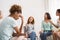 Unhappy African American Woman Sitting On Therapy Session Indoor