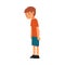 Unhappy Boy, Cute Child with Sad Face Wearing Shorts and Tshirt Vector Illustration