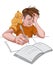 Unhappy boy in orange t-shirt making his homework while his cat sits on his shoulder. School routine