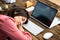 Unhappy Businesswoman Sleeping In Office