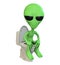 Unhappy Cartoon Alien sitting on Toilet