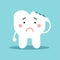 Unhappy cute cartoon tooth character with with dental caries, dental vector Illustration for kids