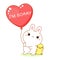 Unhappy kawaii bunny and duckling with heart-shaped balloon. Inscription I`m sorry