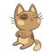 Unhappy kitten turned away resentfully, isolated, vector. Arrogant harmful cat refusing to talk. Funny pet sticker, flat