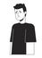 Unhappy man feeling loneliness flat line black white vector character