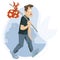 Unhappy man walks down street with little bundle. Illustration for internet and mobile website