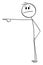 Unhappy Person Pointing at Something, Vector Cartoon Stick Figure Illustration