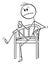 Unhappy Person Sitting in Garden Chair Drinking Beer, Vector Cartoon Stick Figure Illustration