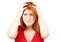 Unhappy redhead woman