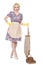 Unhappy retro housewife, with vintage vacuum cleaner, isolated o