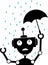 Unhappy Silhouette Robot rain holds Umbrella