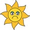 Unhappy sun emoji outline illustration