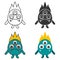 Unhappy three eyed monster in different styles.