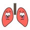 Unhappy unhealthy crying lungs cartoon character