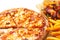 Unhealthy concept. Fast Food - Pizza, Fried Potato on a white background. Close up. Popular fast food recipes