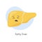 Unhealthy fatty liver character. Sad kawaii crying suffering icon of human organ on blob background. Vector illustration