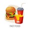Unhealthy Food for Brain, Fast Food, Burger, French Fries, Soda Drink Vector Illustration