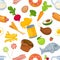 Unhealthy and healthy food and products seamless pattern