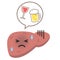 Unhealthy liver cartoon character suffering from alcohol-related disease. health care concept