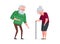Unhealthy sick elderly couple stand. Sad tired senior aged pensioners. Weakness old people bearded man in sweater and