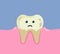 Unhealthy Tooth. Illustration Of Sick Tooth With Rotten Roots. children dentistry sad character. kawaii facial expression
