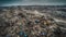 Unhygienic landfill, polluted coastline, chaotic junkyard environmental damage unloading generated by AI