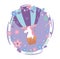 Unicorn in air balloon flowers sky fantasy cartoon