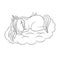 Unicorn baby asleep on a cloud, line art cartoon character.