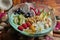 Unicorn Breakfast bowl with fruits and nuts