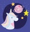 Unicorn cartoon dream planet stars night magic