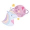 Unicorn cartoon dream planet stars night magic